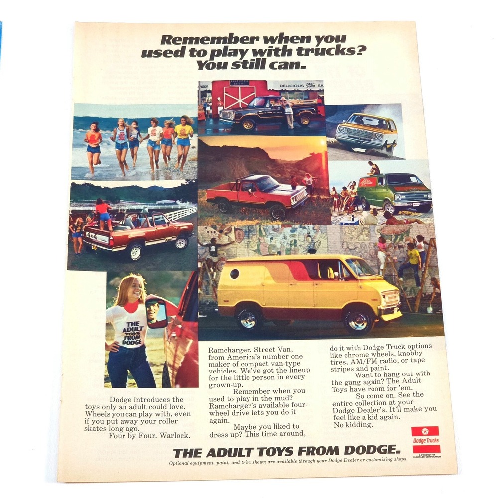 Dodge Trucks Vintage Print Ad Adult Toys Promo Art 1977 Van Truck Upcycled Decor